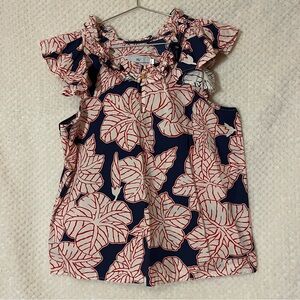 Womens Never a Wallflower Navy Ruffle Short Sleeve Top 100% Cotton medium